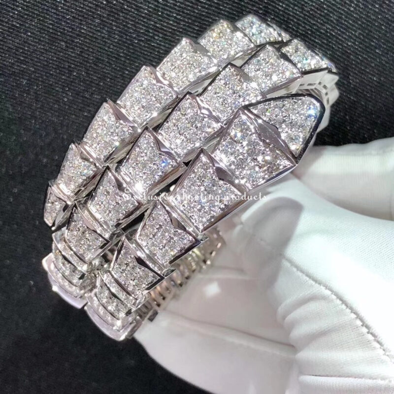 Bulgari Serpenti two-coil 345203 bracelet in 18 kt white gold set with full pavé diamonds 4