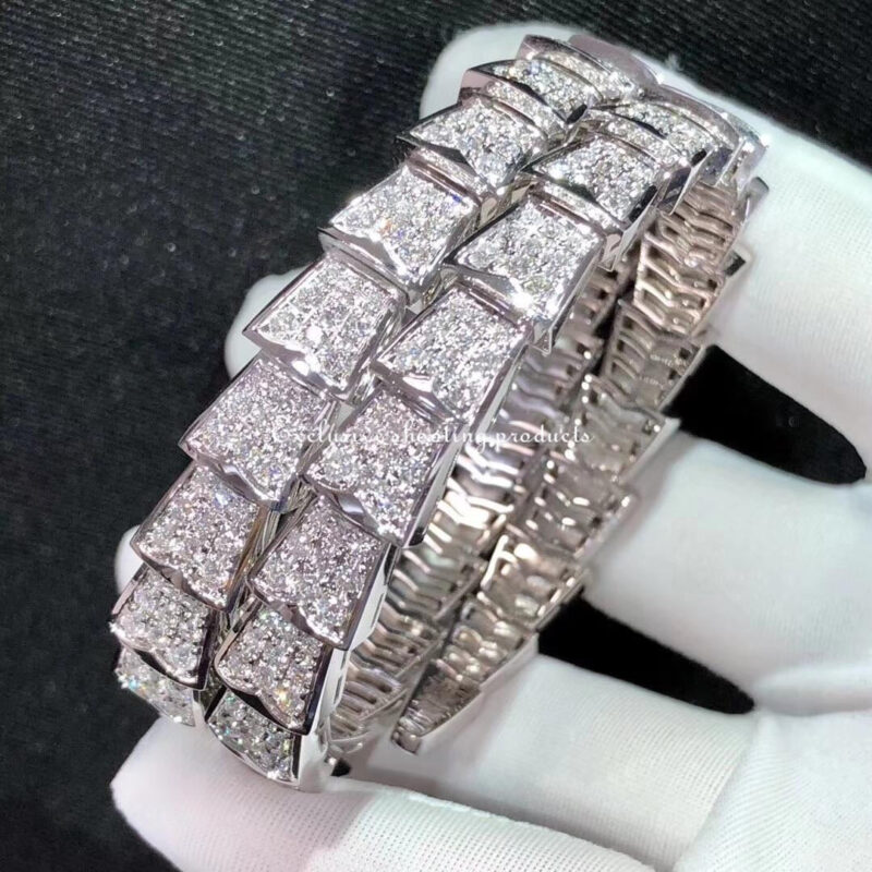 Bulgari Serpenti two-coil 345203 bracelet in 18 kt white gold set with full pavé diamonds 3