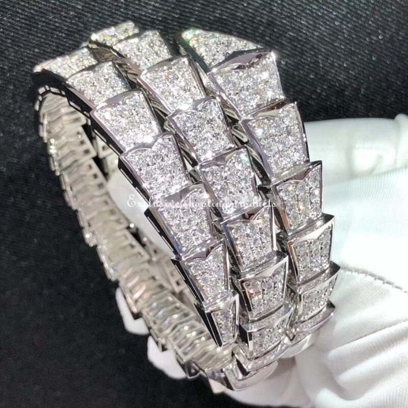 Bulgari Serpenti two-coil 345203 bracelet in 18 kt white gold set with full pavé diamonds 2