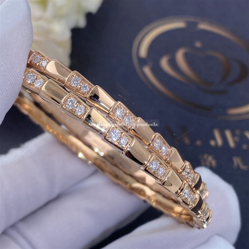 Bulgari 355043 Serpenti Viper 18 kt rose gold bracelet set with demi pavé diamonds 8