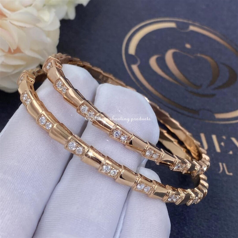 Bulgari 355043 Serpenti Viper 18 kt rose gold bracelet set with demi pavé diamonds 4