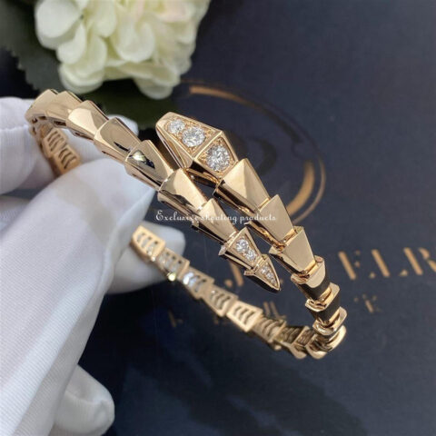 Bulgari 357822 Serpenti Viper 18 kt rose gold bracelet set with demi-pavé diamonds 11