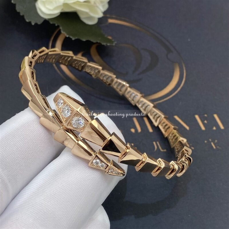 Bulgari 357822 Serpenti Viper 18 kt rose gold bracelet set with demi-pavé diamonds 8