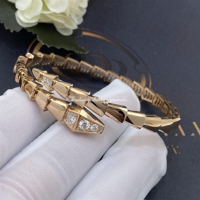 Bulgari 357822 Serpenti Viper 18 kt rose gold bracelet set with demi-pavé diamonds 6