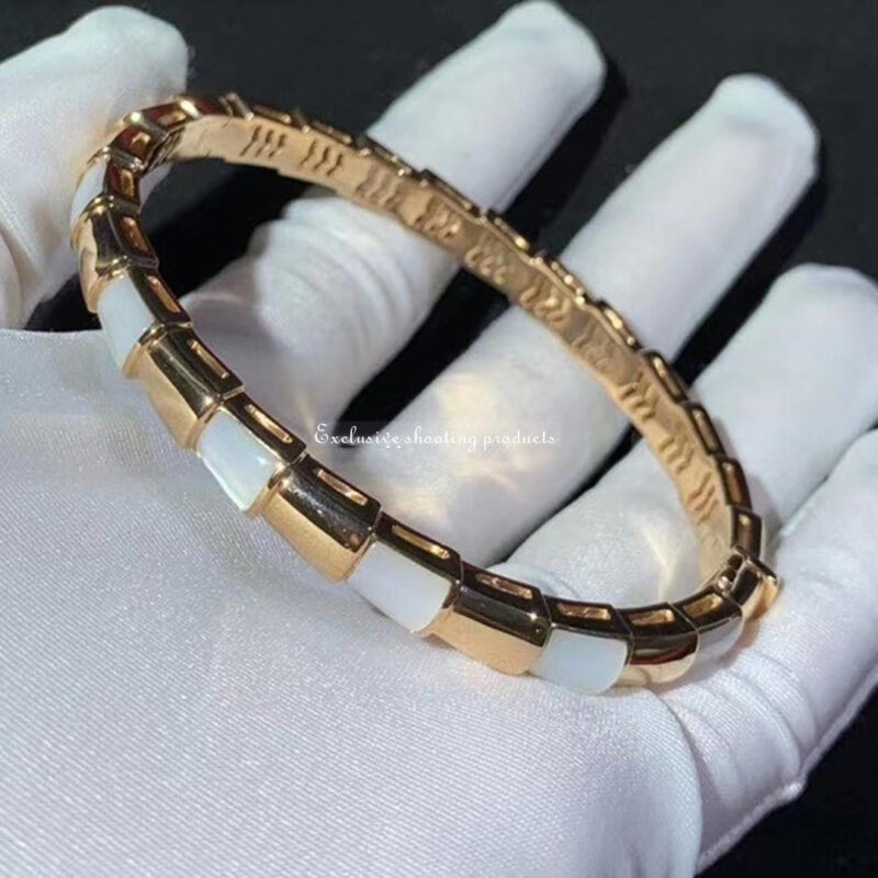 Bulgari BR858419 Serpenti Viper 18 kt rose gold bracelet set with mother of pearl elements 4