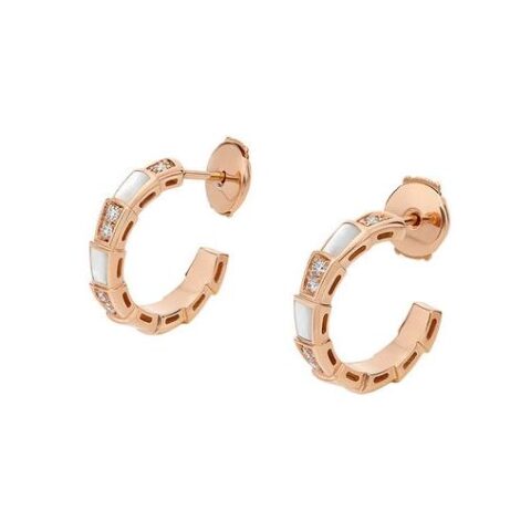 Bulgari Serpenti 356170 Viper 18 kt rose gold earrings set with mother-of-pearl elements and pavé diamonds 1