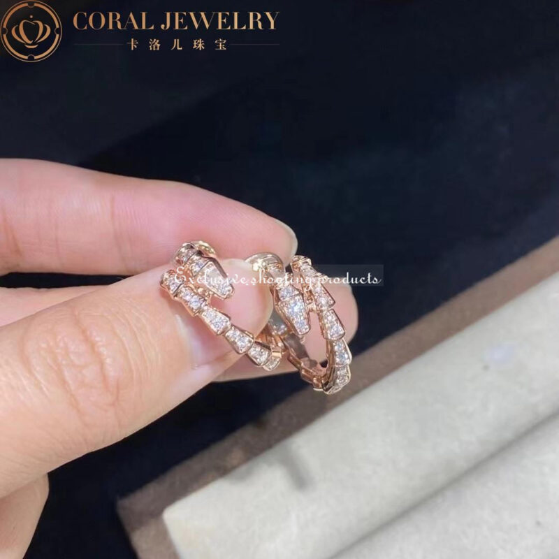Bulgari Serpenti 358361 Viper 18 kt rose gold earrings set with pavé diamonds 3