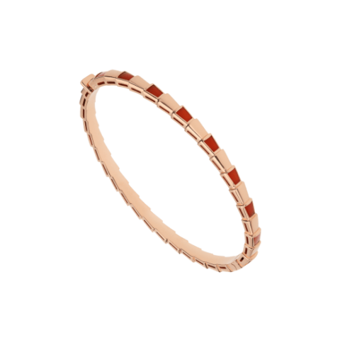Bulgari BR858637 Serpenti Viper 18 kt rose gold thin bangle bracelet set with carnelian elements 1