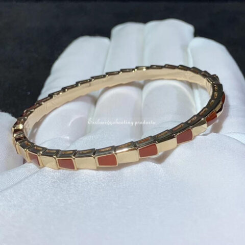 Bulgari BR858637 Serpenti Viper 18 kt rose gold thin bangle bracelet set with carnelian elements 7