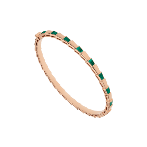 Bulgari 356519 Serpenti Viper 18 kt rose gold thin bangle bracelet set with malachite elements 1