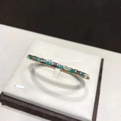Bulgari 356519 Serpenti Viper 18 kt rose gold thin bangle bracelet set with malachite elements 4