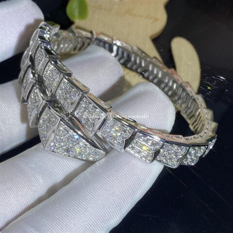 Bulgari 345215 Serpenti Viper one-coil bracelet in 18 kt white gold set with full pavé diamonds bracelet 11