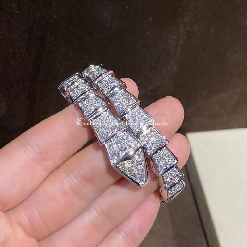 Bulgari 345215 Serpenti Viper one-coil bracelet in 18 kt white gold set with full pavé diamonds bracelet 6