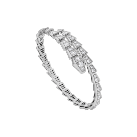 Bulgari 351844 Serpenti Viper one-coil slim bracelet in 18 kt white gold set with full pavé diamonds 1