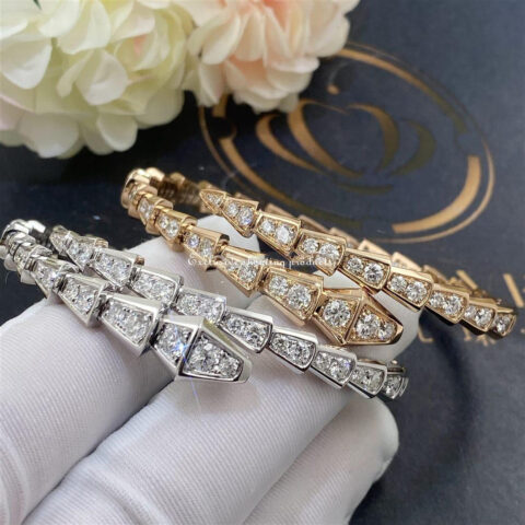 Bulgari 351844 Serpenti Viper one-coil slim bracelet in 18 kt white gold set with full pavé diamonds 9