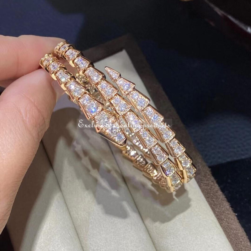 Bulgari 357270 Serpenti Viper two-coil 18 kt rose gold bracelet set with pavé diamonds 7