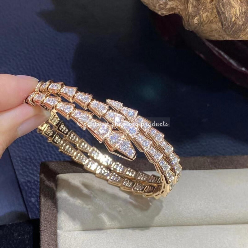 Bulgari 357270 Serpenti Viper two-coil 18 kt rose gold bracelet set with pavé diamonds 6