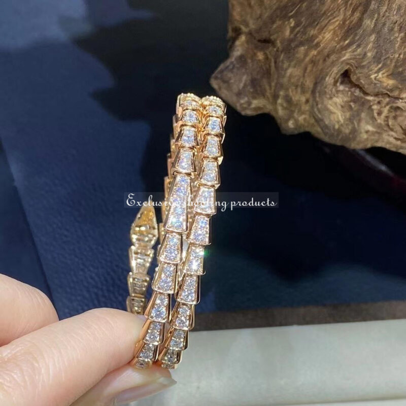 Bulgari 357270 Serpenti Viper two-coil 18 kt rose gold bracelet set with pavé diamonds 5