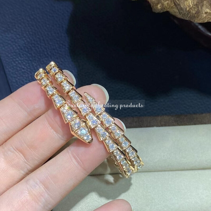 Bulgari 357270 Serpenti Viper two-coil 18 kt rose gold bracelet set with pavé diamonds 2