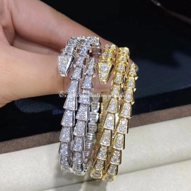 Bulgari 357270-yg Serpenti Viper two-coil 18 kt Yellow gold bracelet set with pavé diamonds 8