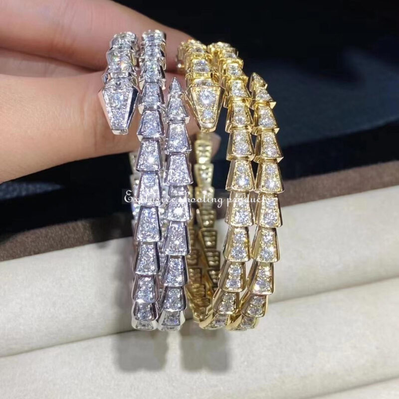 Bulgari 357270-yg Serpenti Viper two-coil 18 kt Yellow gold bracelet set with pavé diamonds 6
