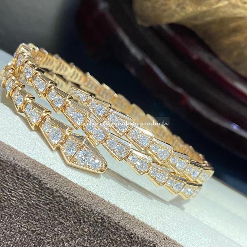 Bulgari 357270-yg Serpenti Viper two-coil 18 kt Yellow gold bracelet set with pavé diamonds 5
