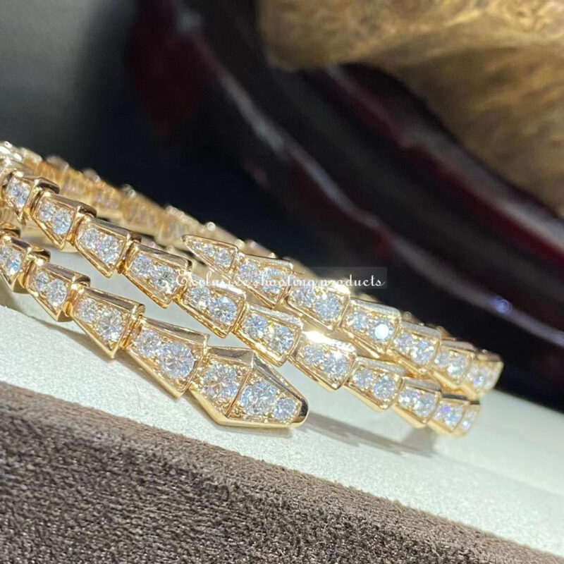 Bulgari 357270-yg Serpenti Viper two-coil 18 kt Yellow gold bracelet set with pavé diamonds 4