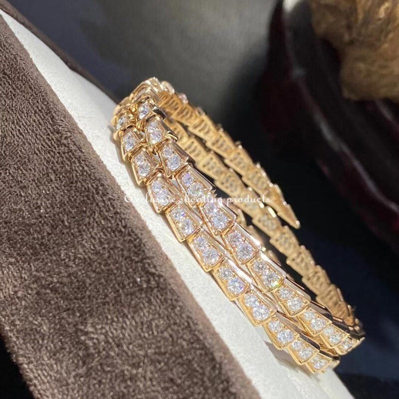 Bulgari 357270-yg Serpenti Viper two-coil 18 kt Yellow gold bracelet set with pavé diamonds 3