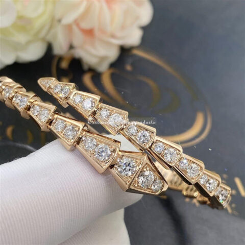 Bulgari Serpenti 353794 Viperone-coil thin bracelet in 18 kt rose gold and full pavé diamonds 12