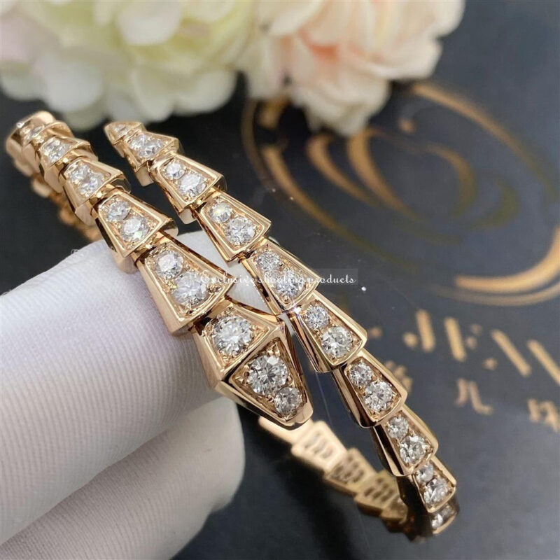 Bulgari Serpenti 353794 Viperone-coil thin bracelet in 18 kt rose gold and full pavé diamonds 11