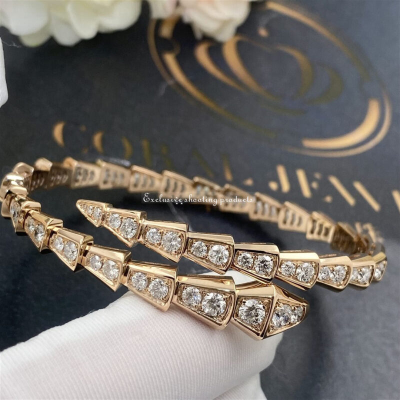 Bulgari Serpenti 353794 Viperone-coil thin bracelet in 18 kt rose gold and full pavé diamonds 9
