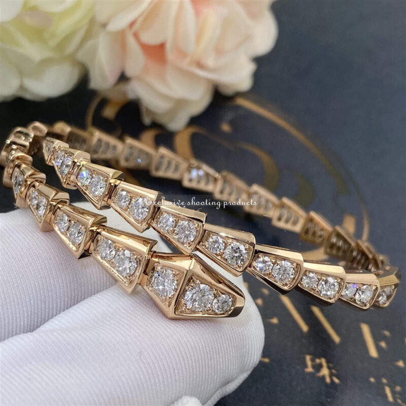 Bulgari Serpenti 353794 Viperone-coil thin bracelet in 18 kt rose gold and full pavé diamonds 4