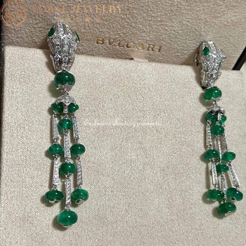 Bulgari Serpenti earring white gold and emerald tassel dangle earrings 6