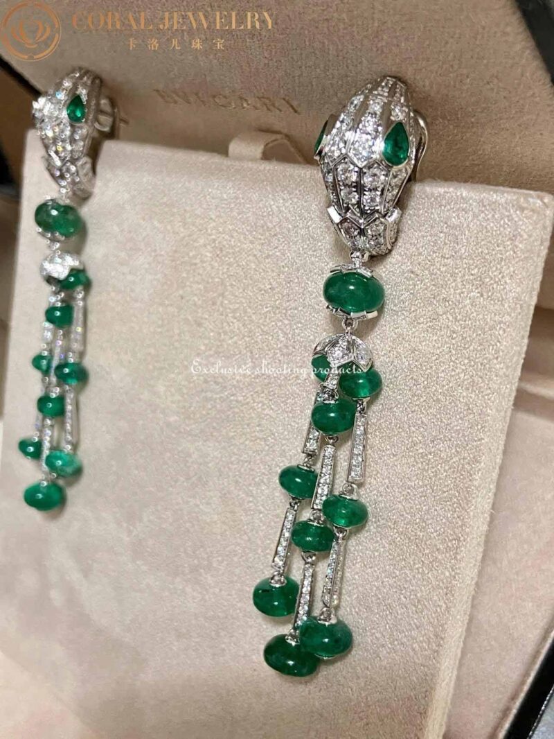 Bulgari Serpenti earring white gold and emerald tassel dangle earrings 4