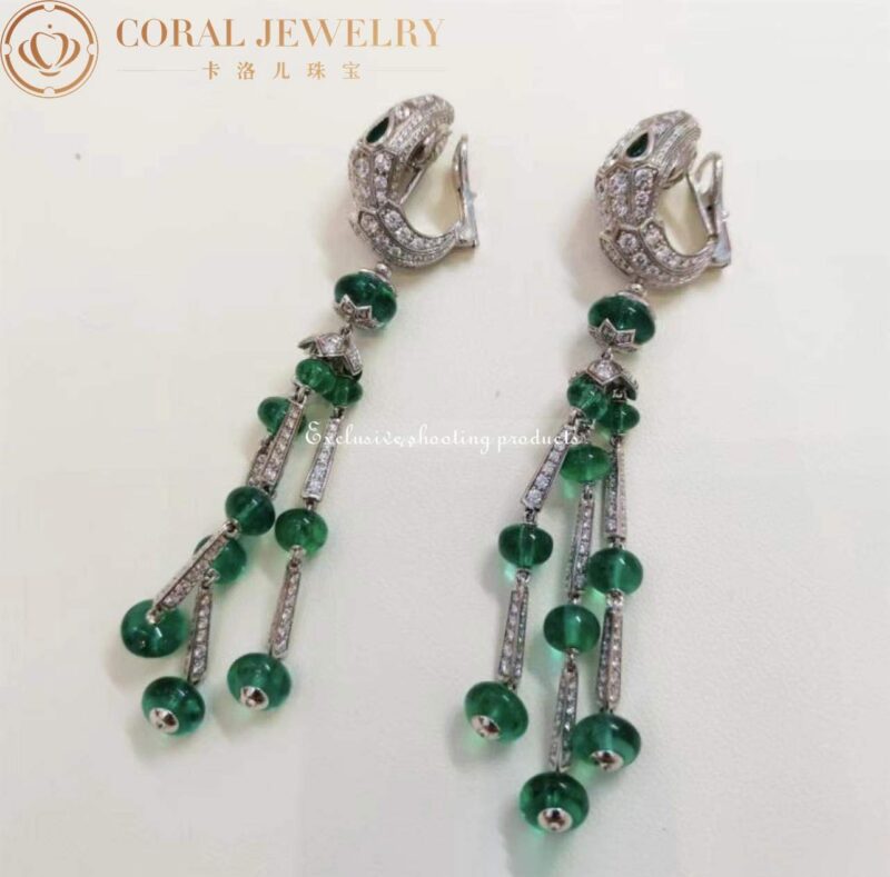 Bulgari Serpenti earring white gold and emerald tassel dangle earrings 5