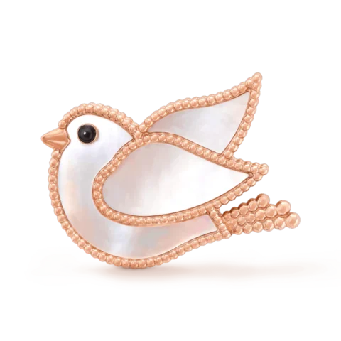 Van Cleef & Arpels VCARP2AR00 Lucky Animals Dove clip Rose gold Mother-of-pearl Onyx clip 1