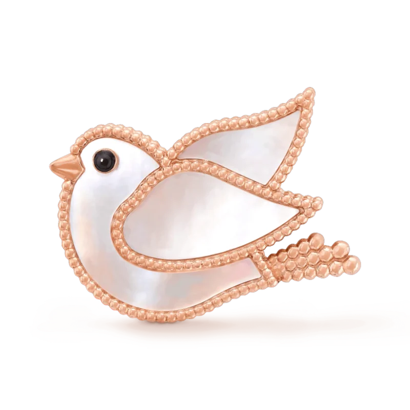 Van Cleef & Arpels VCARP2AR00 Lucky Animals Dove clip Rose gold Mother-of-pearl Onyx clip 1