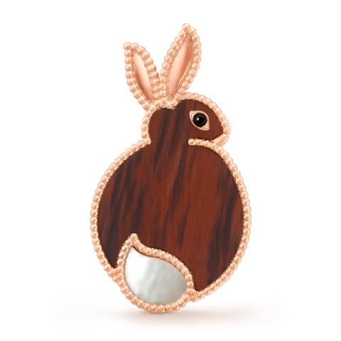 Van Cleef & Arpels VCARP7UN00 Lucky Animals Rabbit Clip Rose gold Mother-of-pearl Obsidian Onyx Clip 1