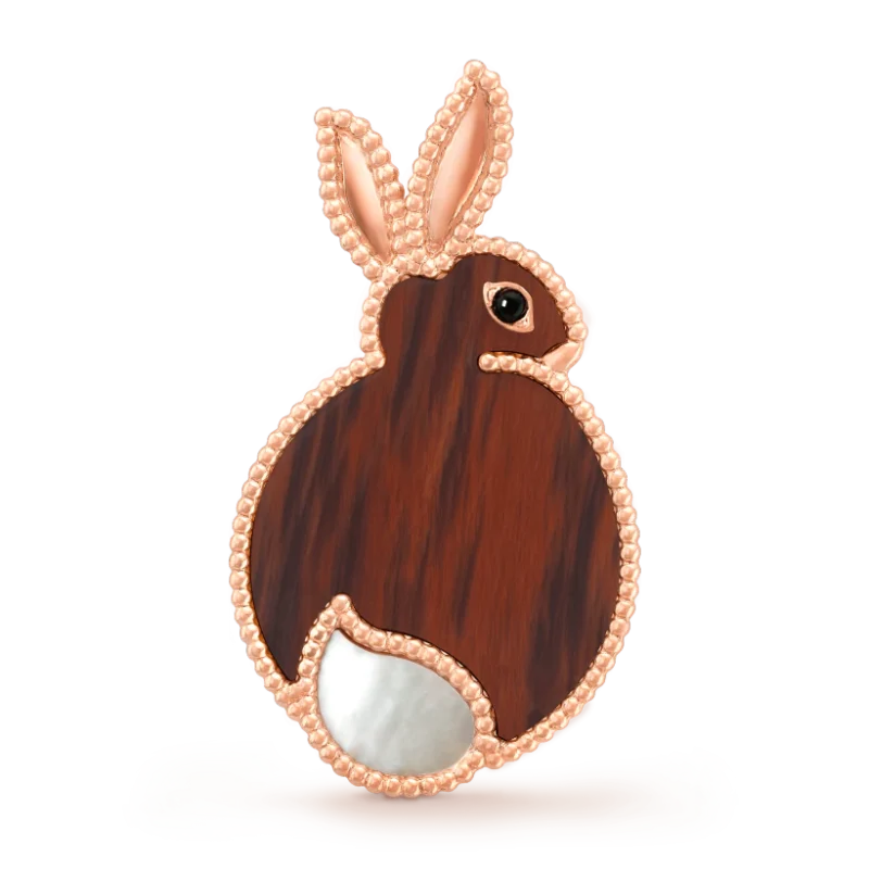 Van Cleef & Arpels VCARP7UN00 Lucky Animals Rabbit Clip Rose gold Mother-of-pearl Obsidian Onyx Clip 1