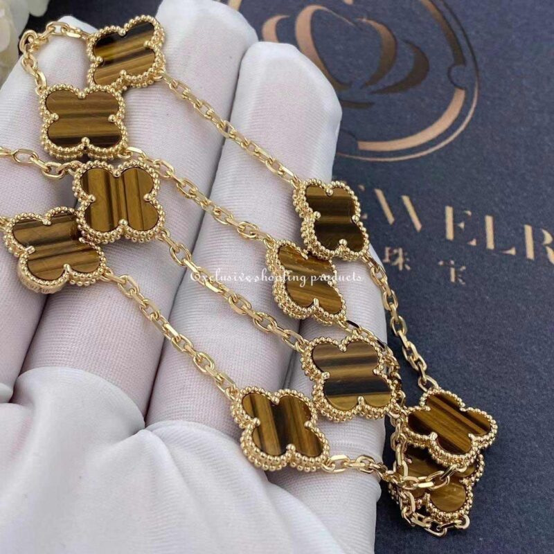 Van Cleef & Arpels VCARD40700 Vintage Alhambra necklace 10 motifs Yellow gold Tiger Eye necklace 3
