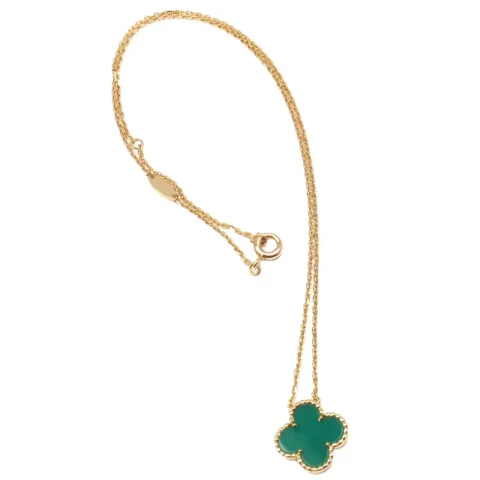 Van Cleef & Arpels Necklace Vintage Alhambra pendant Green Chalcedony 18 Karat Yellow Gold Necklace 1