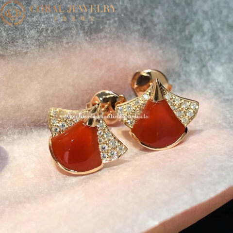 Bulgari Divas 356749-1-1 Dream Earrings Rose Gold Diamonds with Carnelian 2