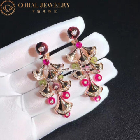 Bulgari Divas’ Dream 348356 Earrings Rose Gold with Amethysts OR856485 Peridot Rubellites and Pavé Diamonds 7