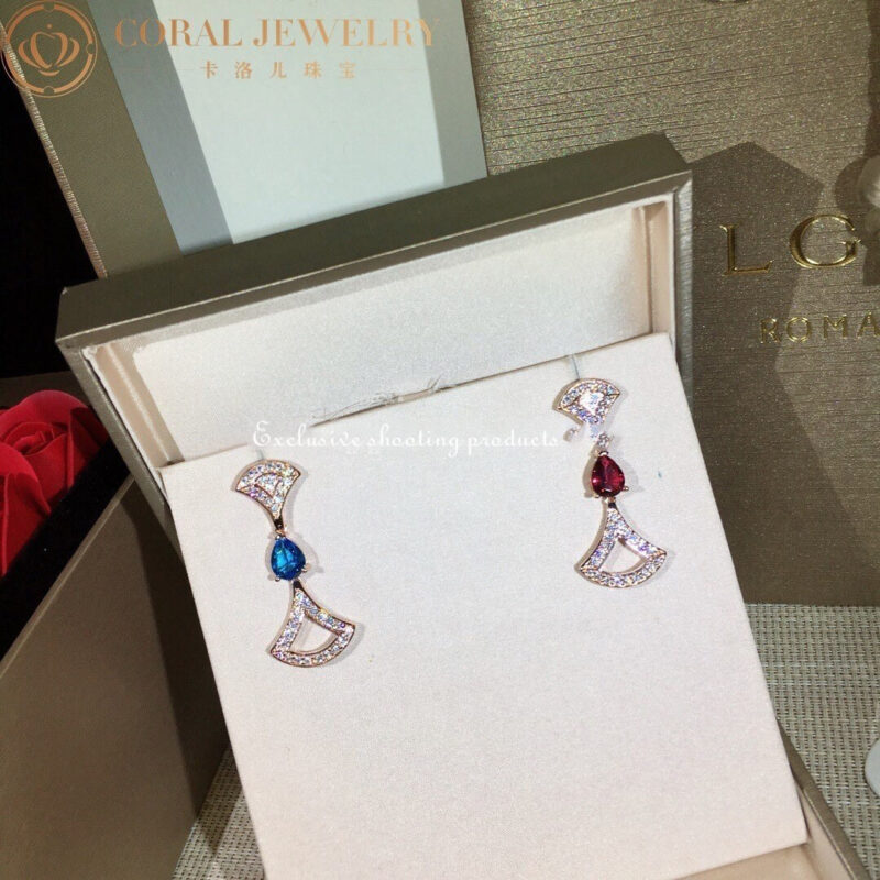 Bulgari 355620 Divas’ Dream Earrings Rose Gold Diamond and Blue Topaz Rubellite 7