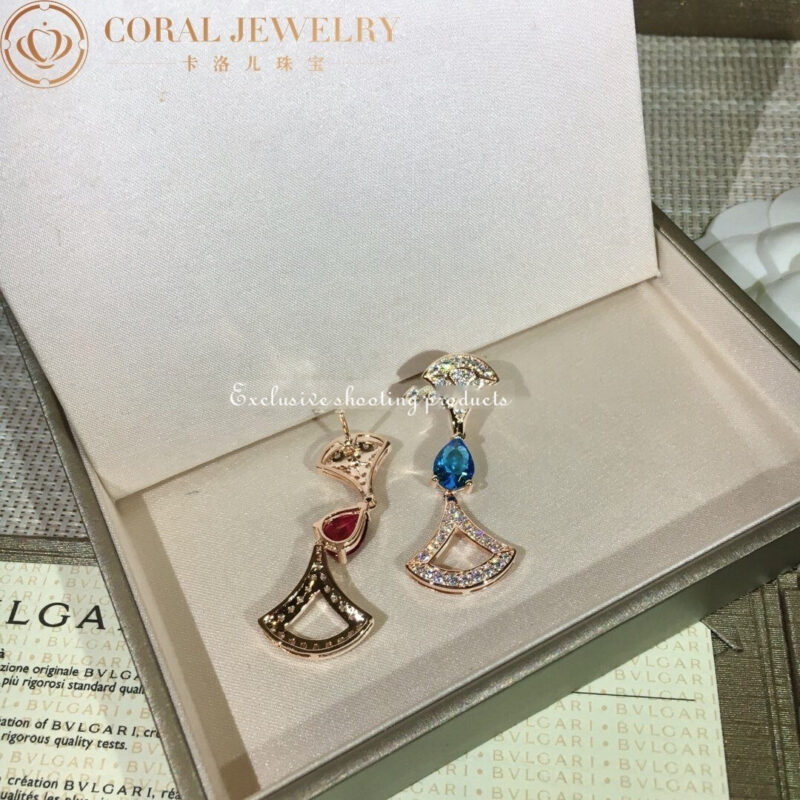 Bulgari 355620 Divas’ Dream Earrings Rose Gold Diamond and Blue Topaz Rubellite 5