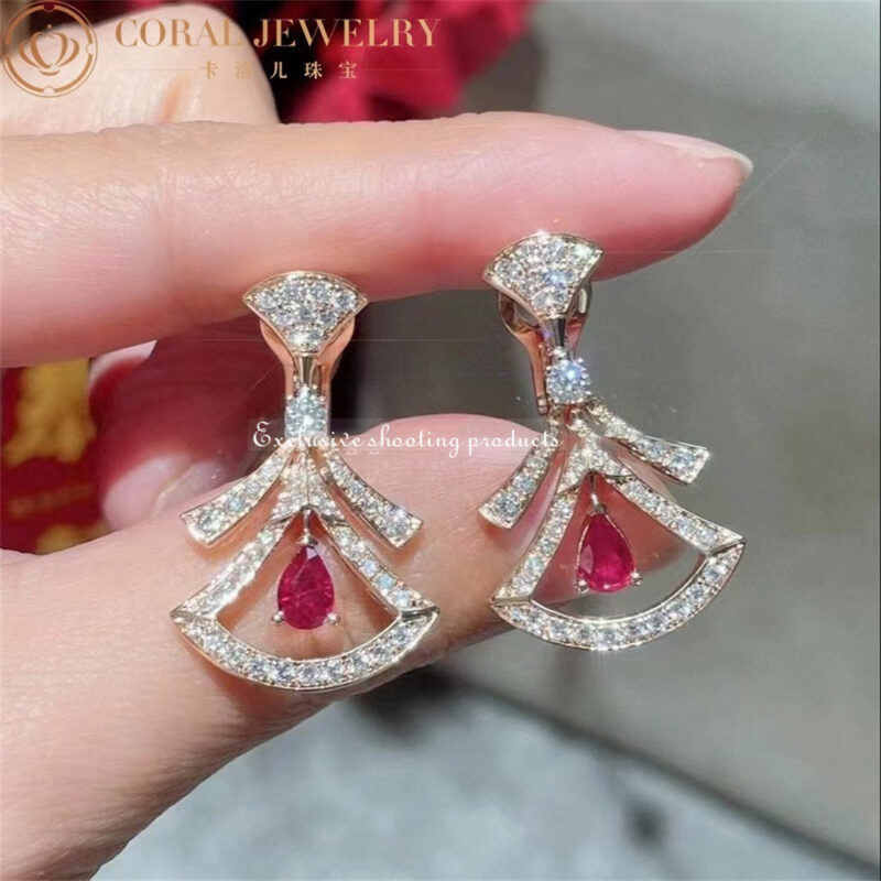 Bulgari Divas 356954 Dream Earrings Rose Gold Diamonds Rubies 5