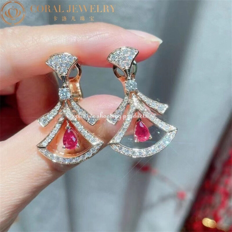 Bulgari Divas 356954 Dream Earrings Rose Gold Diamonds Rubies 6