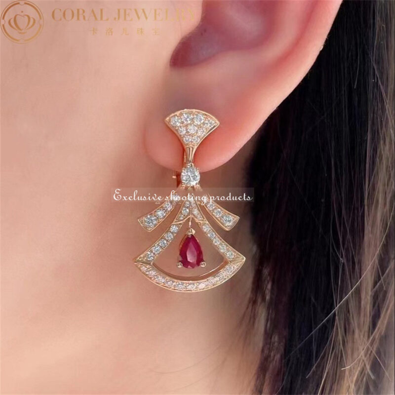 Bulgari Divas 356954 Dream Earrings Rose Gold Diamonds Rubies 7