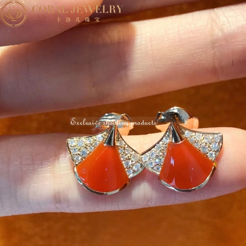 Bulgari Divas 356749-1-1 Dream Earrings Rose Gold Diamonds with Carnelian 4