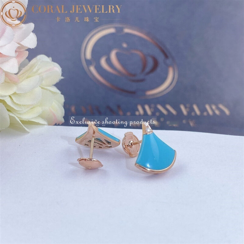 Bulgari Divas 353036 Dream Earrings Rose Gold Diamonds with Turquoise 6